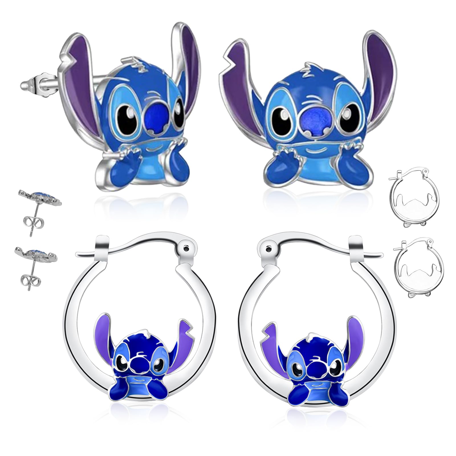 ATOWORLDStitch Earrings for Girls Women Stud Earrings Ladies Girls Jewellery Kids Stitch Gifts Girls Teenage Hoop Earrings for Women Earrings Cute Blue Earrings Anime Cartoon Christmas Funny Gifts for Friends