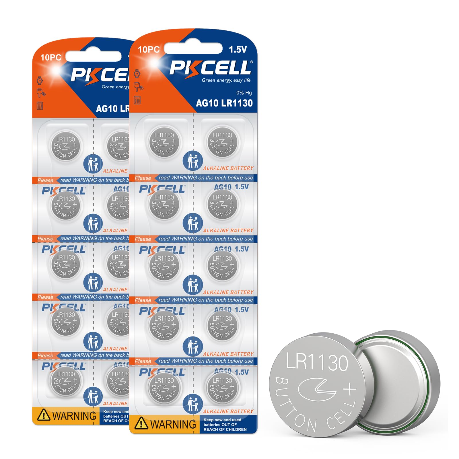 PKCELL LR1130 AG10 Piles Bouton alcaline Longue durée Lot de 20