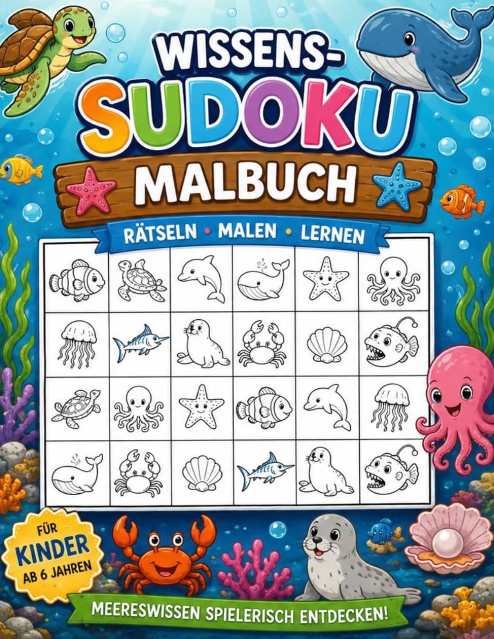Wissens-Sudoku Malbuch: Meerestiere