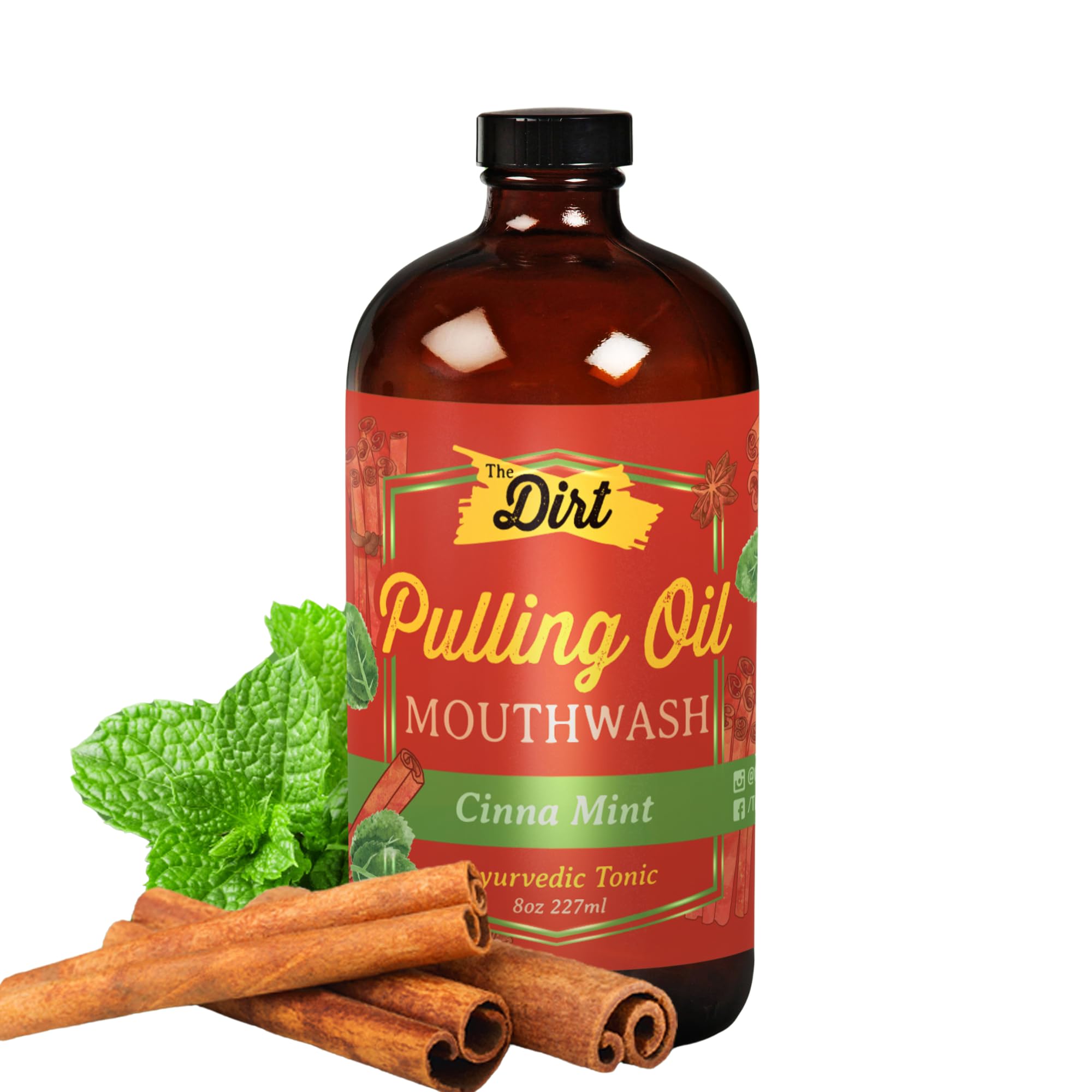 THE DIRT Oil Pulling Mouthwash - Gluten Free - Removes Plaque, Tartar, Bad Breath & Whitens Teeth (Cinna Mint, 8 Ounce)