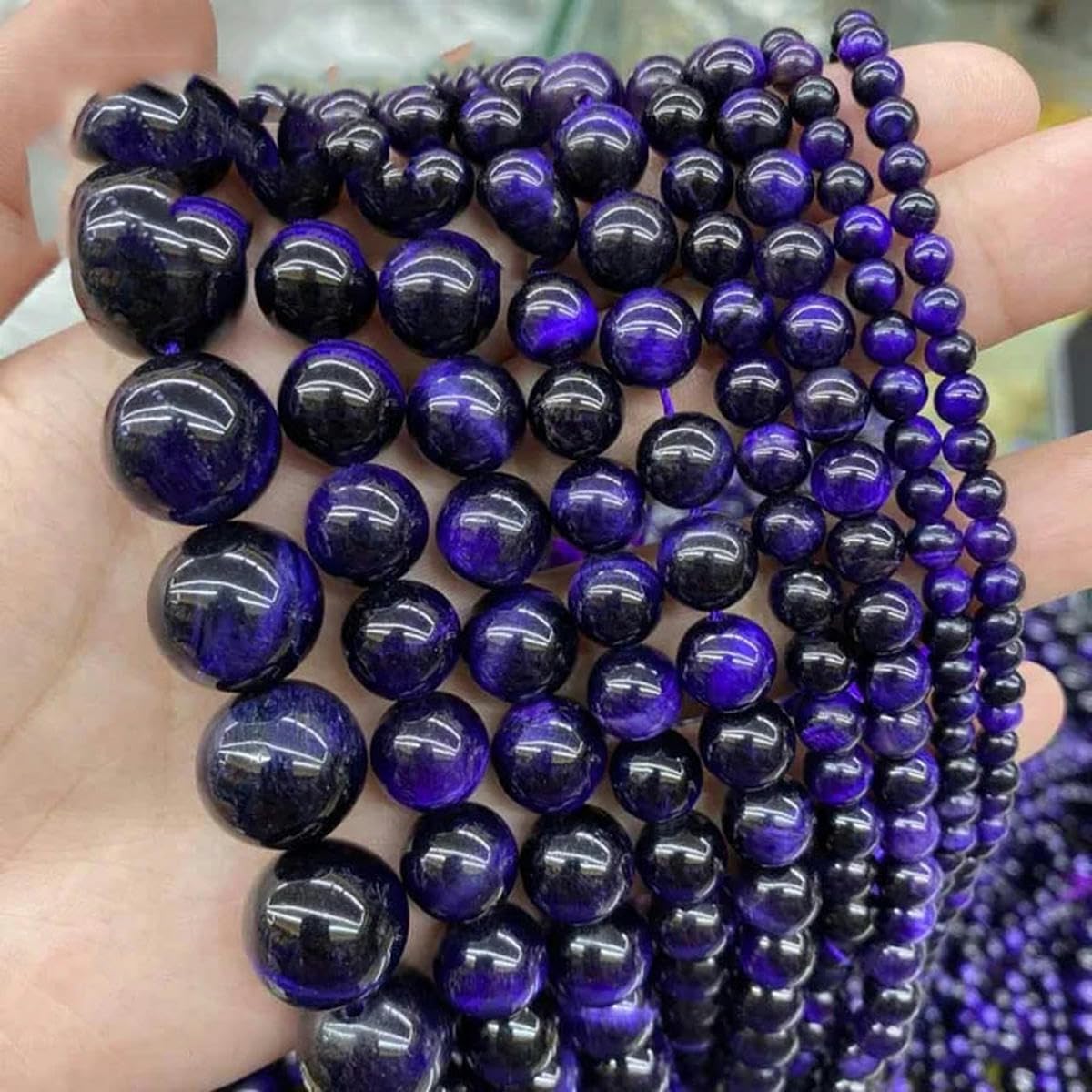 A+ Cuentas de ágata de ojo de tigre amarillo azul natural, cuentas redondas de piedra de ojo de gato, hilo de 15 ", 4, 6, 8, 10, 12 mm para hacer joyas, pulsera de bricolaje, ojo de tigre morado, 12