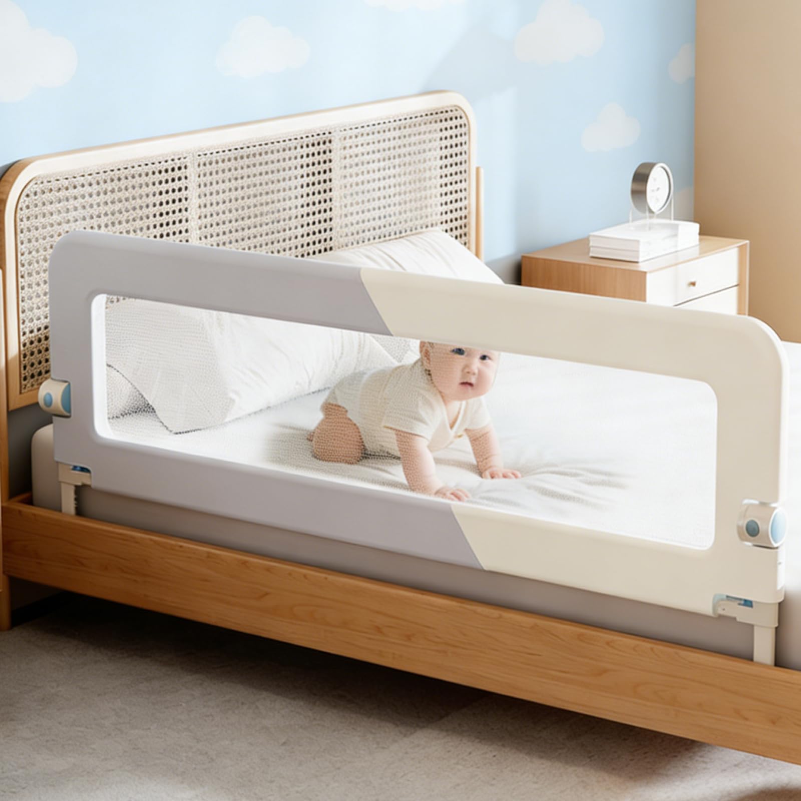 200cm Rausfallschutz Bett, Höhenverstellbar Bettschutzgitter Baby | Rausfallschutz Boxspringbett, Bettgitter Klappbar, Bett Rausfallschutz für Baby und Kinder, Schnelle Montage