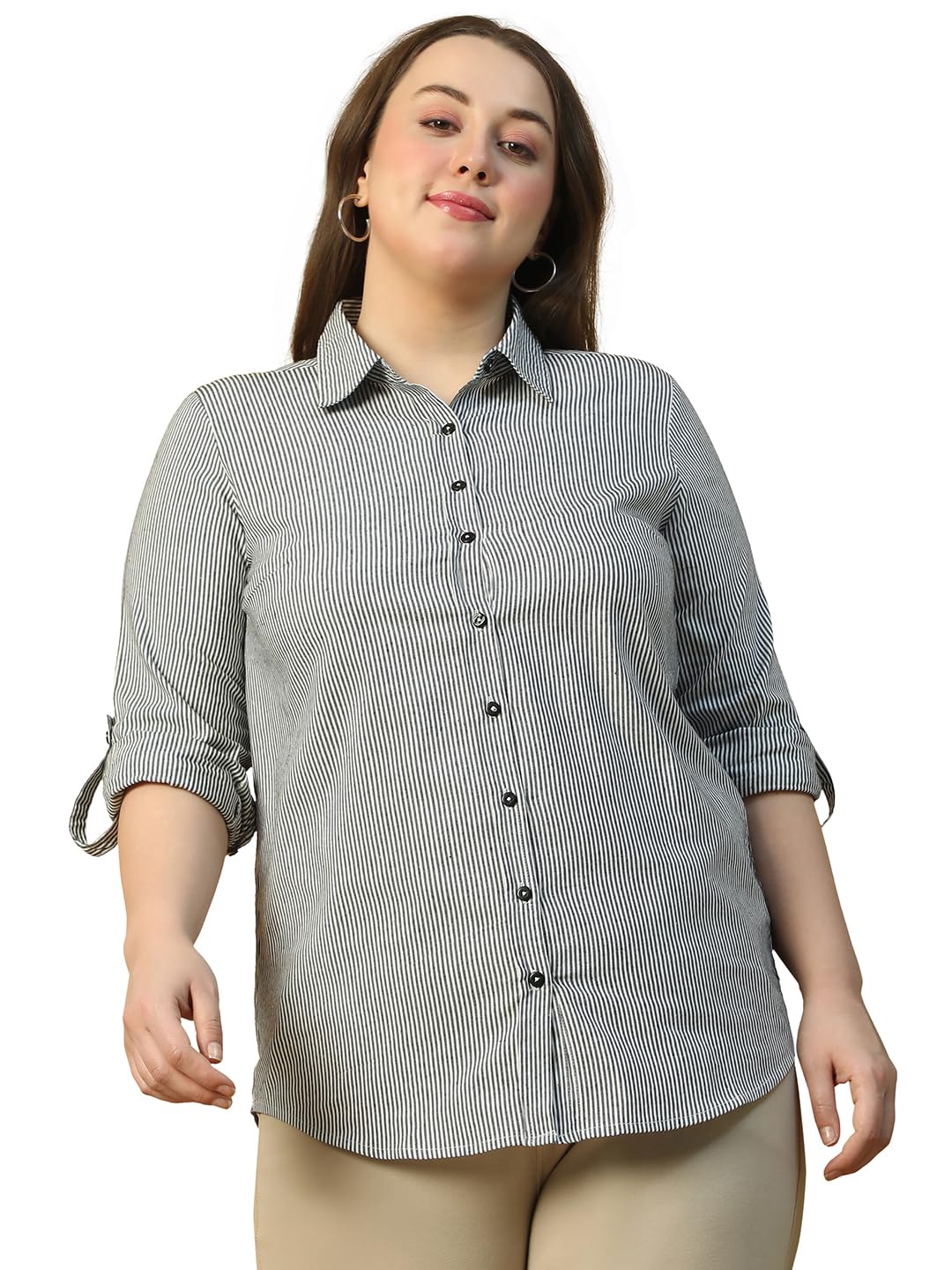 clochoice Women Cotton Comfort: Plus Size Yellow Striped Shirt Out Door Dailywear Foram XL/2XL/3XL/4XL/5XL/6XL/7XL/8XL.-picture-35