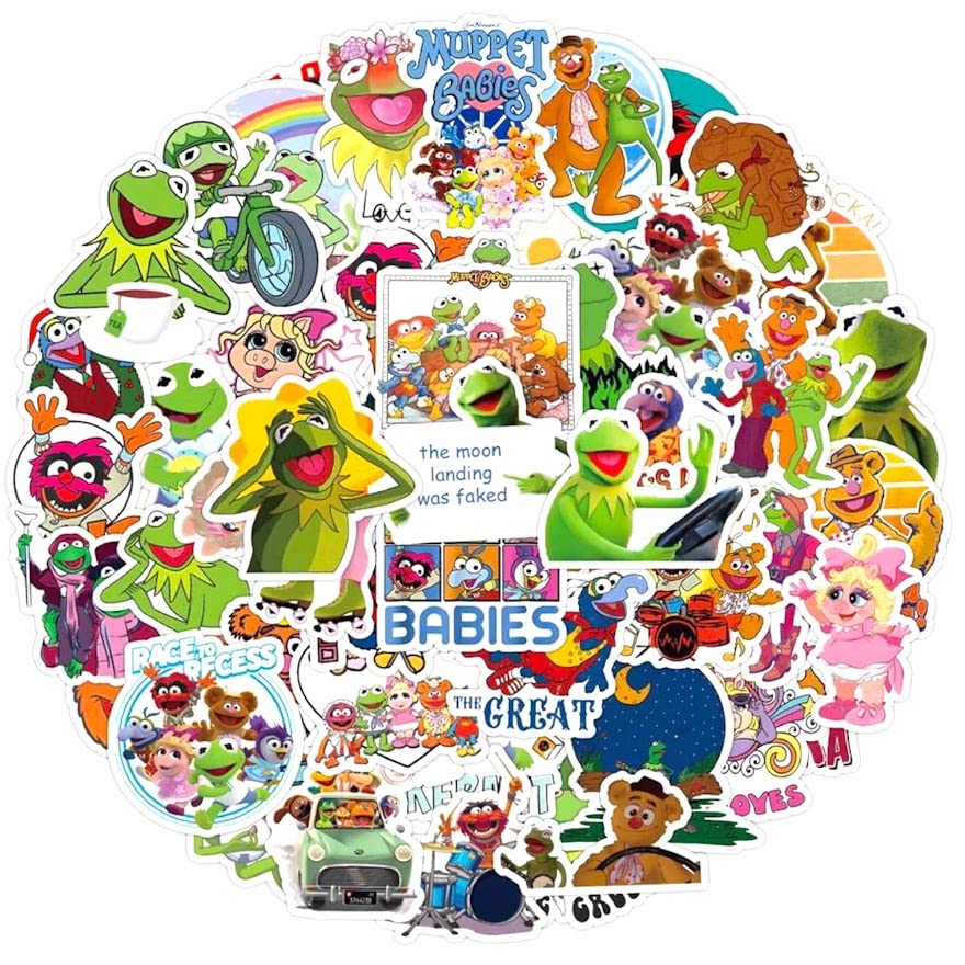 Kermit The Frog and Muppet Friends Vinyl Die Cut Cute Sticker Decals for Laptops Phones Phone Case Consoles Walls Bags Books Bottle - 50 Pack