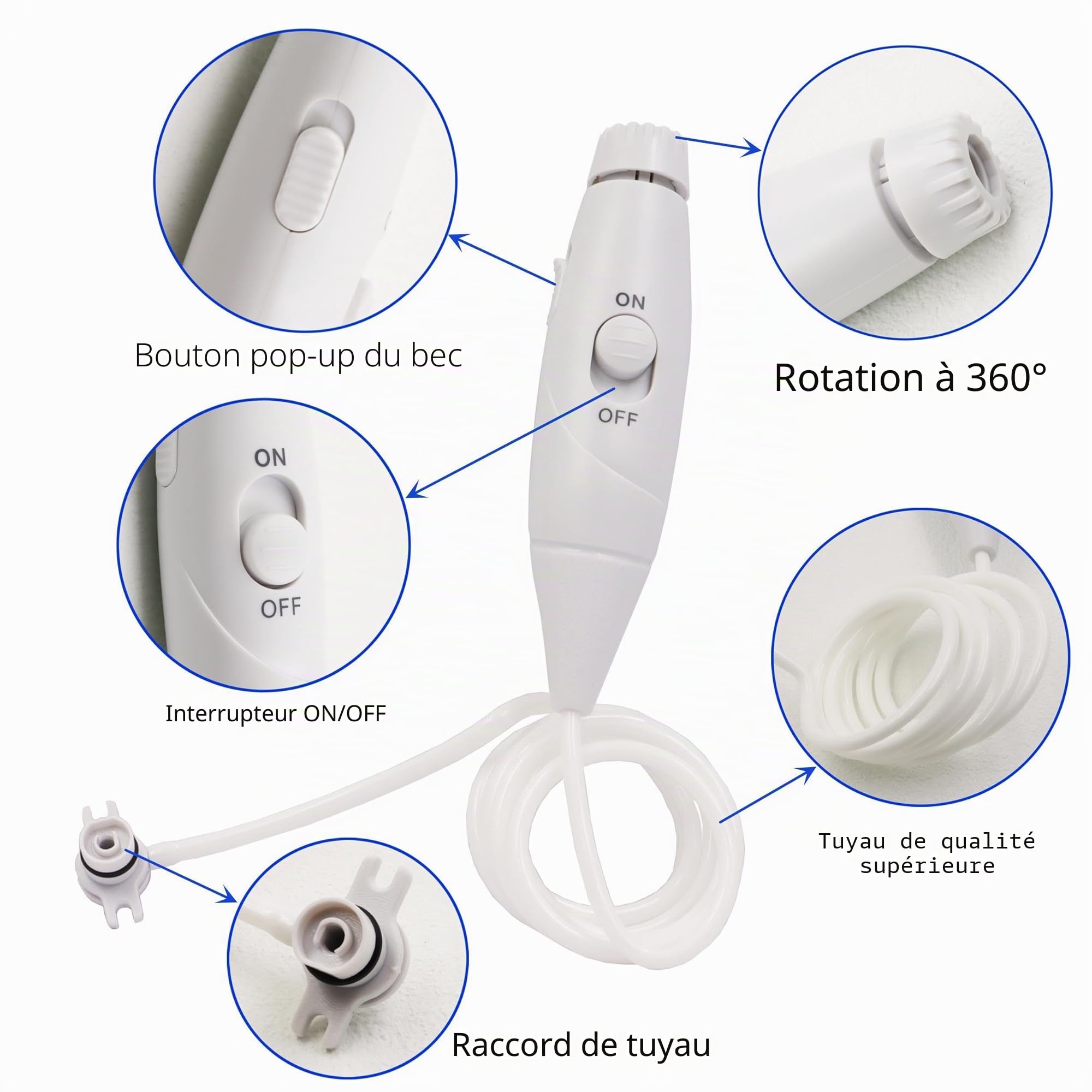 Tuyau et poignées de rechange compatibles avec Waterpik Water Flosser WP-100 WP-300 WP-660 WP-662 WP-670 WP-672 WP-900 Jet dentaire compatible avec Waterpik Aquarius Water Flosser WP-663