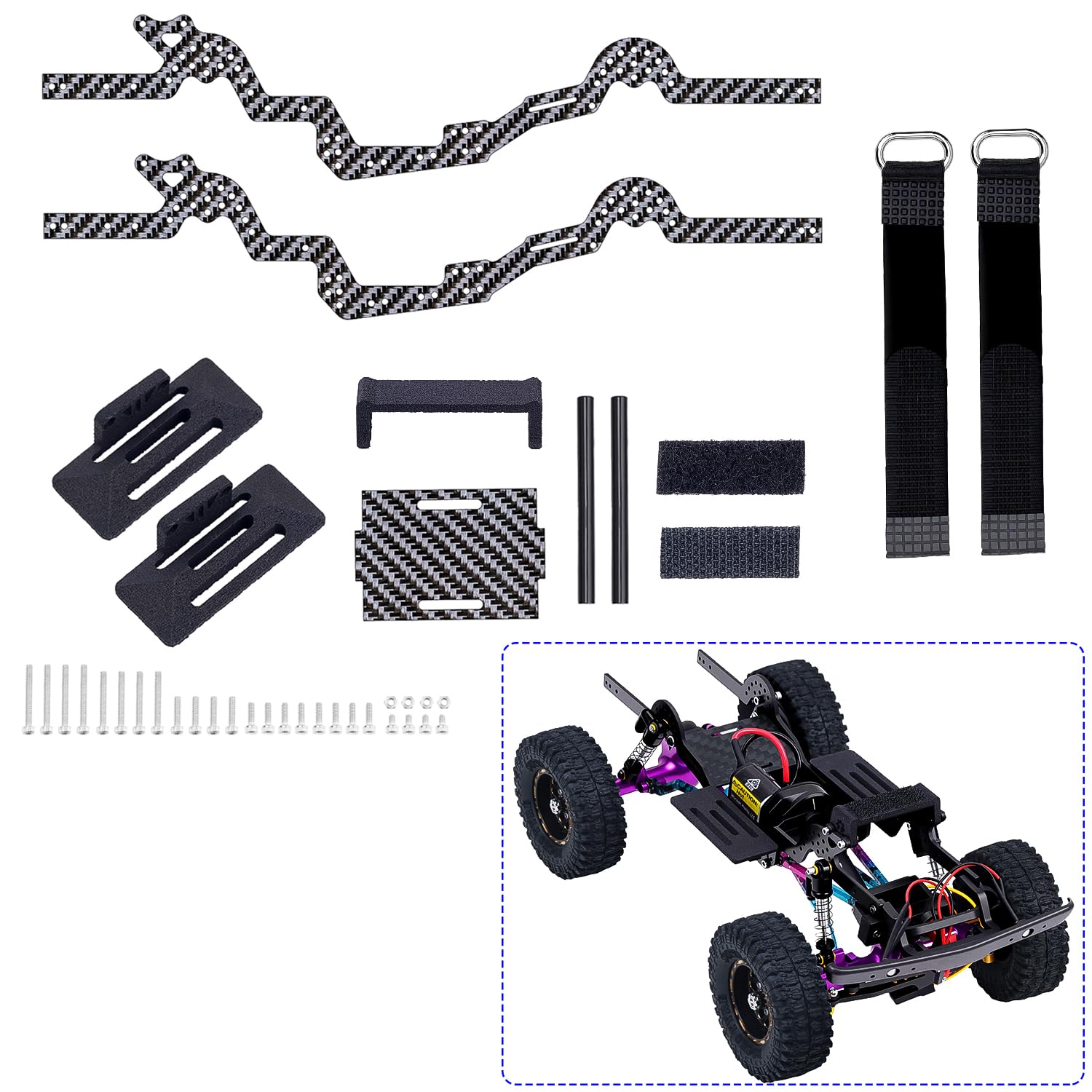 TCRC Carbon Fiber LCG Chassis Kit Frame Rail for Axial SCX24 Chevrolet C10 JLU Bronco Base Camp 1/24 RC Crawler Car
