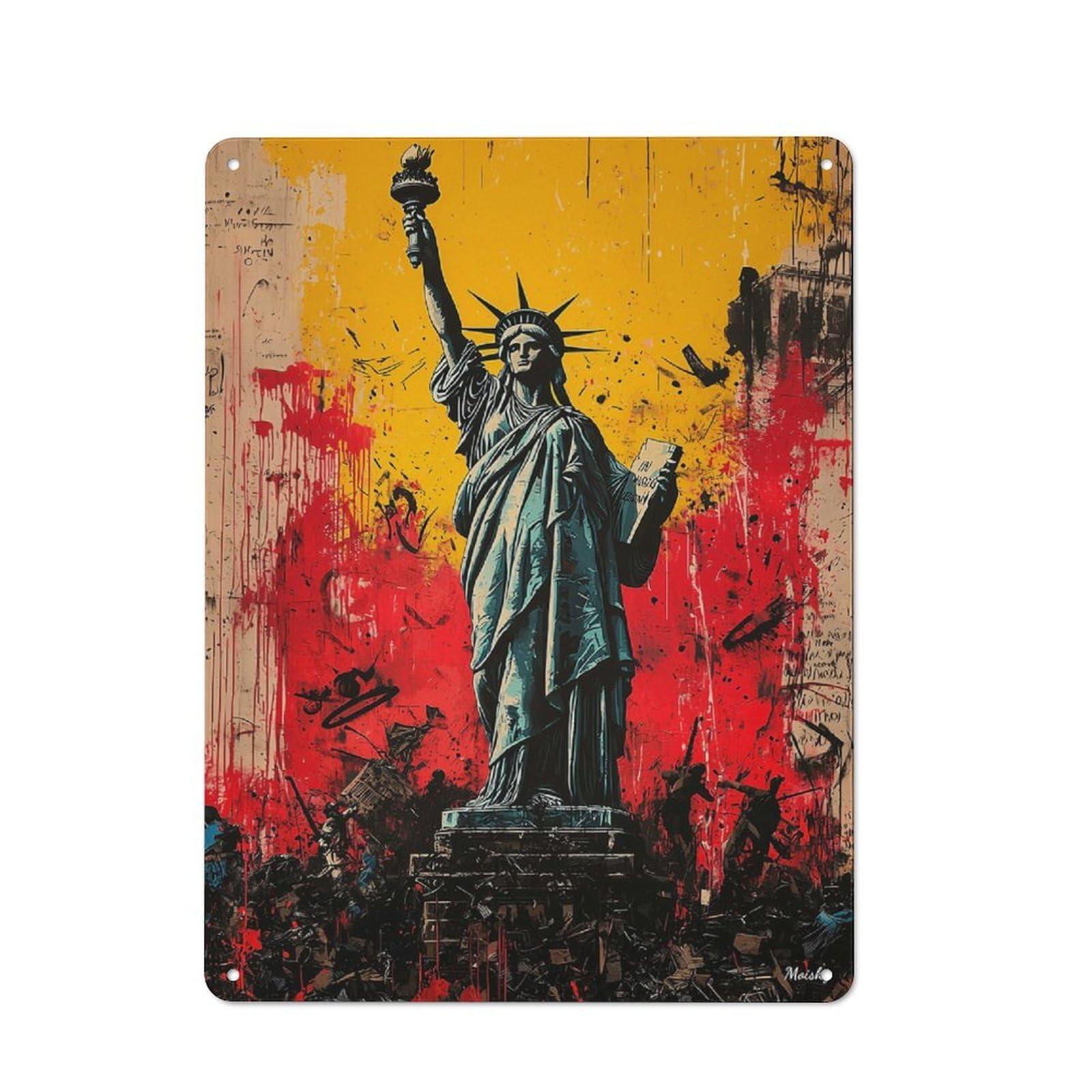 Junmoney Expressionist Statue Of Liberty – Bold Contem Tin Sign 40X30cm With Porary Art Reinterpretation For Garage Wall, Retro Decor, For Kitchen, Dining Room And Home Bar Wall Decor