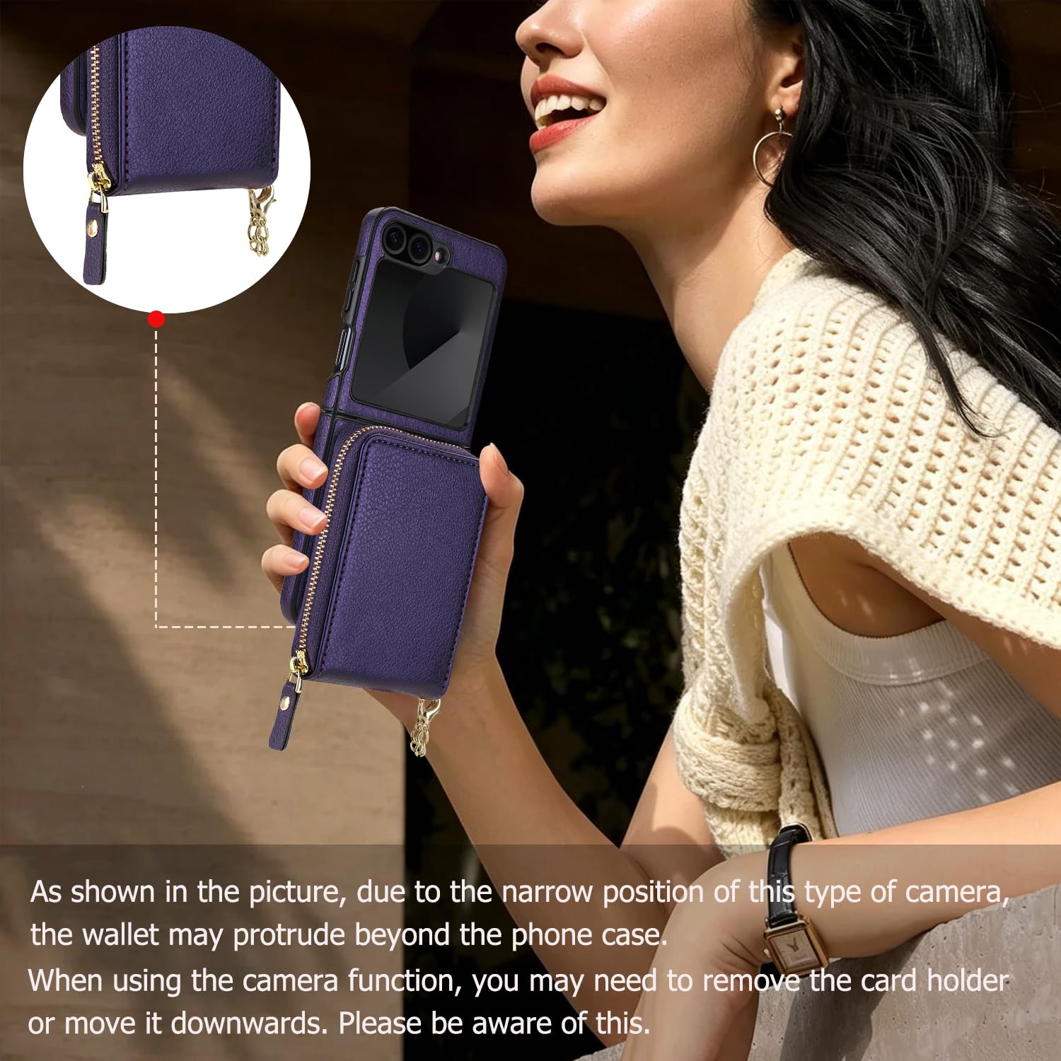 Asuwish Custodia per Samsung Galaxy Z Flip 6/Z Flip 7 FE 5G 2 in 1 Custodia magnetica a portafoglio con tracolla a tracolla blocco RFID porta carte di credito Z6 G Flip6 ZFlip Flip7 da donna viola