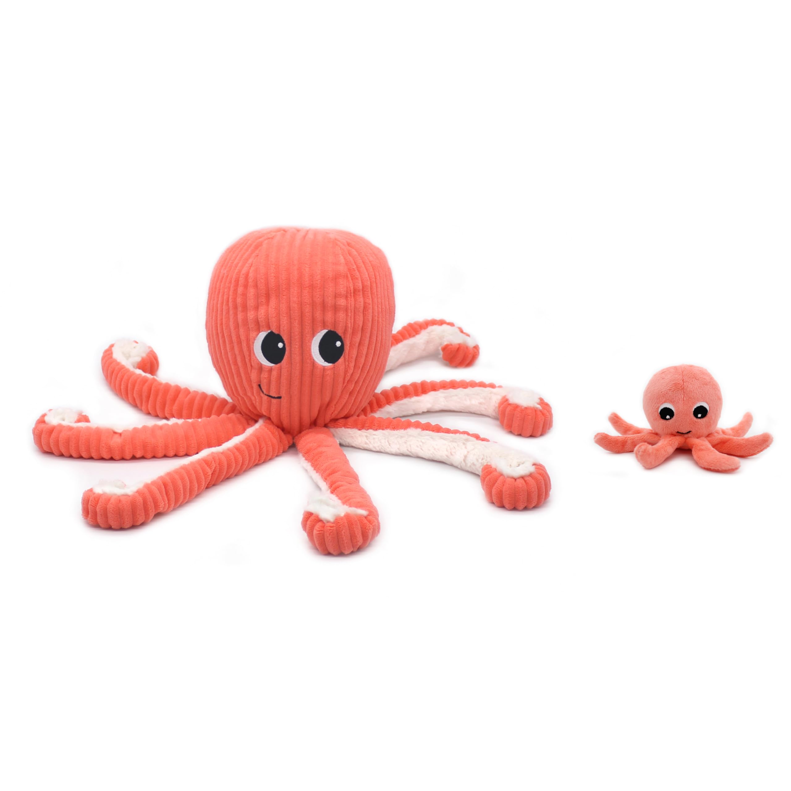 LES DÉGLINGOS Les Ptipotos by Plüschtier für Maman Bebe, sehr weich, Geschenk zur Geburt, Filu der Oktopus, Mama & Baby, 45 cm, Korallenrot