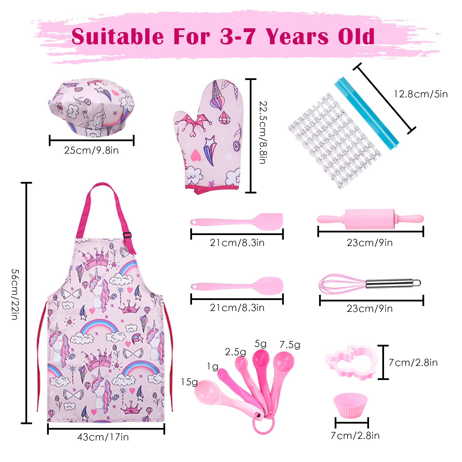 TAHEXUN Juego de Cocina y Horneado para Niñas, Delantal, Gorro de Chef