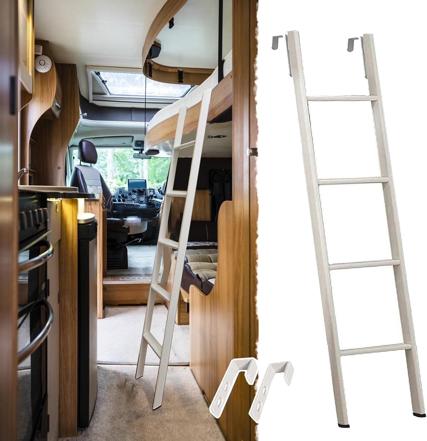 Bunk Bed Ladder with Hooks 47" Attic Stairs Ladder SpaceSaving Bed Accessory Durable & Safe Design for Kids & Adults Easy to Install Bed Ladders