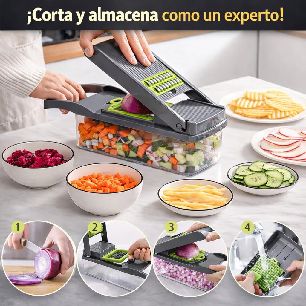 Mandolina de Cocina Profesional, Cortador de Verdura y Picadora de Verduras 16 en 1 – Cortador de Verduras y Picador de Verdura y Frutas – Mandolina Cocina, Cortador y Picadora Verduras — view 6
