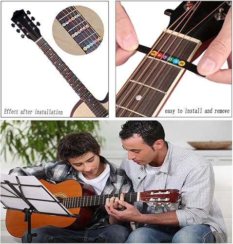 Miniatura 4 de Kimlong - Calcomanías para diapasón de guitarra, calcomanías de notas codificadas por colores, para diapasón, trastes, mapa, para principiantes,