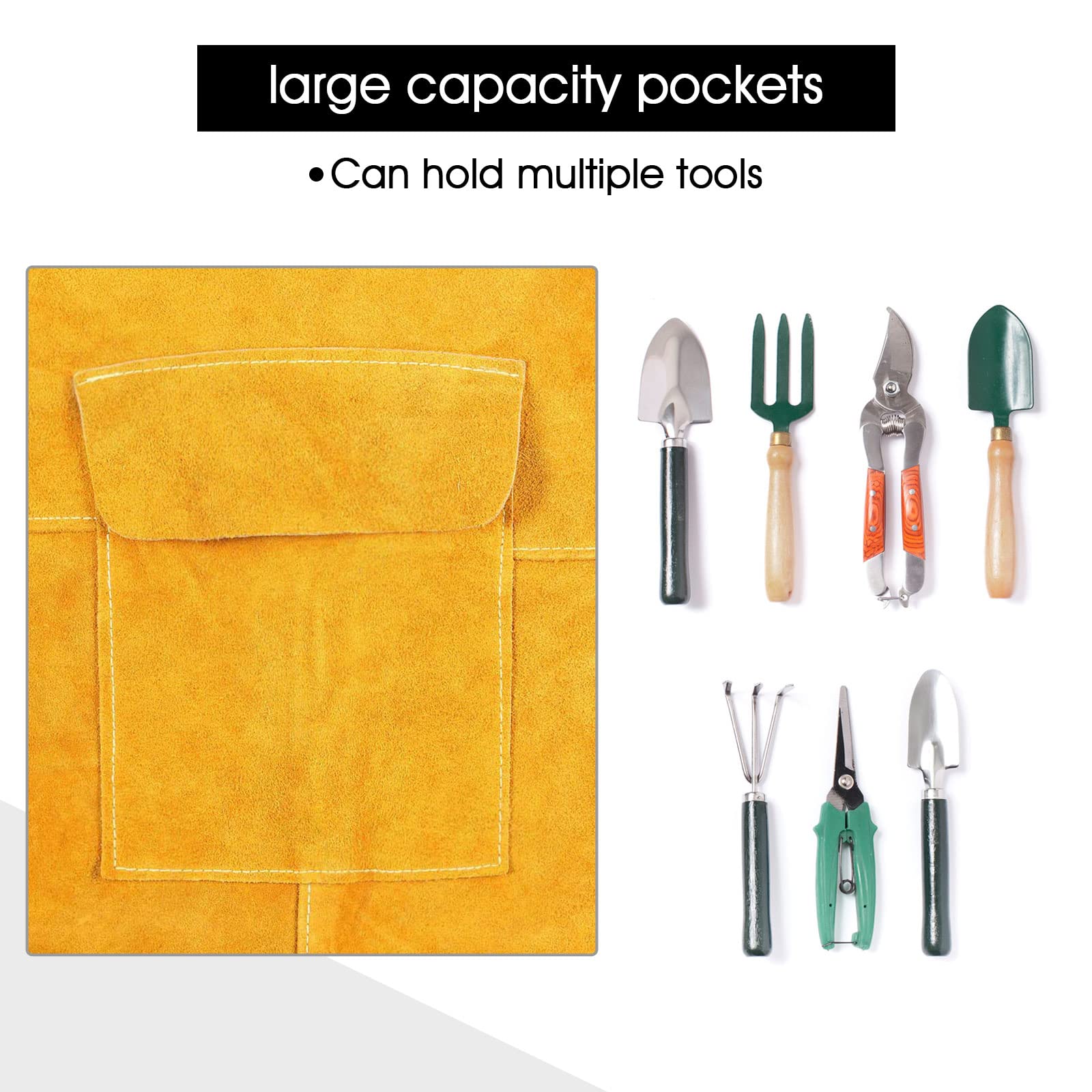 ENJOHOS Delantal de soldadura integrado para soldadura Esparcidor de fuego de cuero Delantal accesorio de soldadura por salpicadura antitermal Soporte de herramienta de fuego amarillo 105 cm