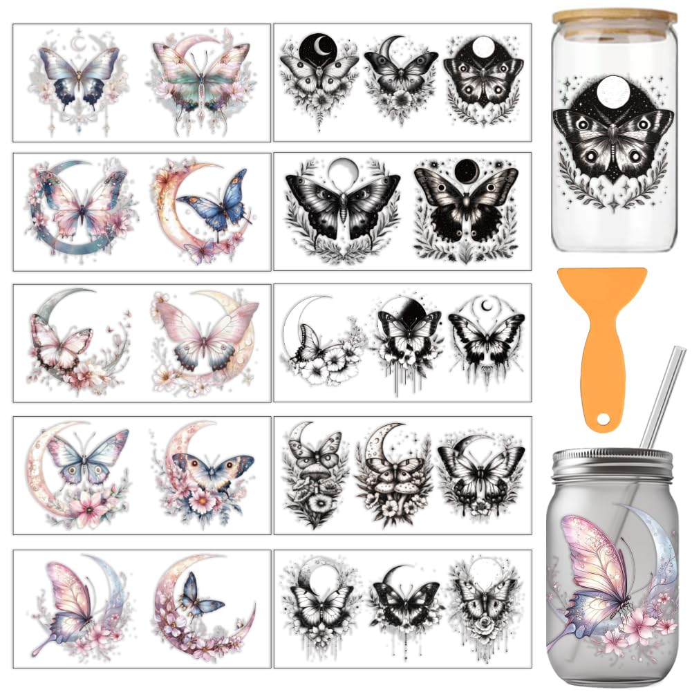 arricraft 10 Pcs Moon and Butterfly Theme Cup Printing UV Transfer Papers