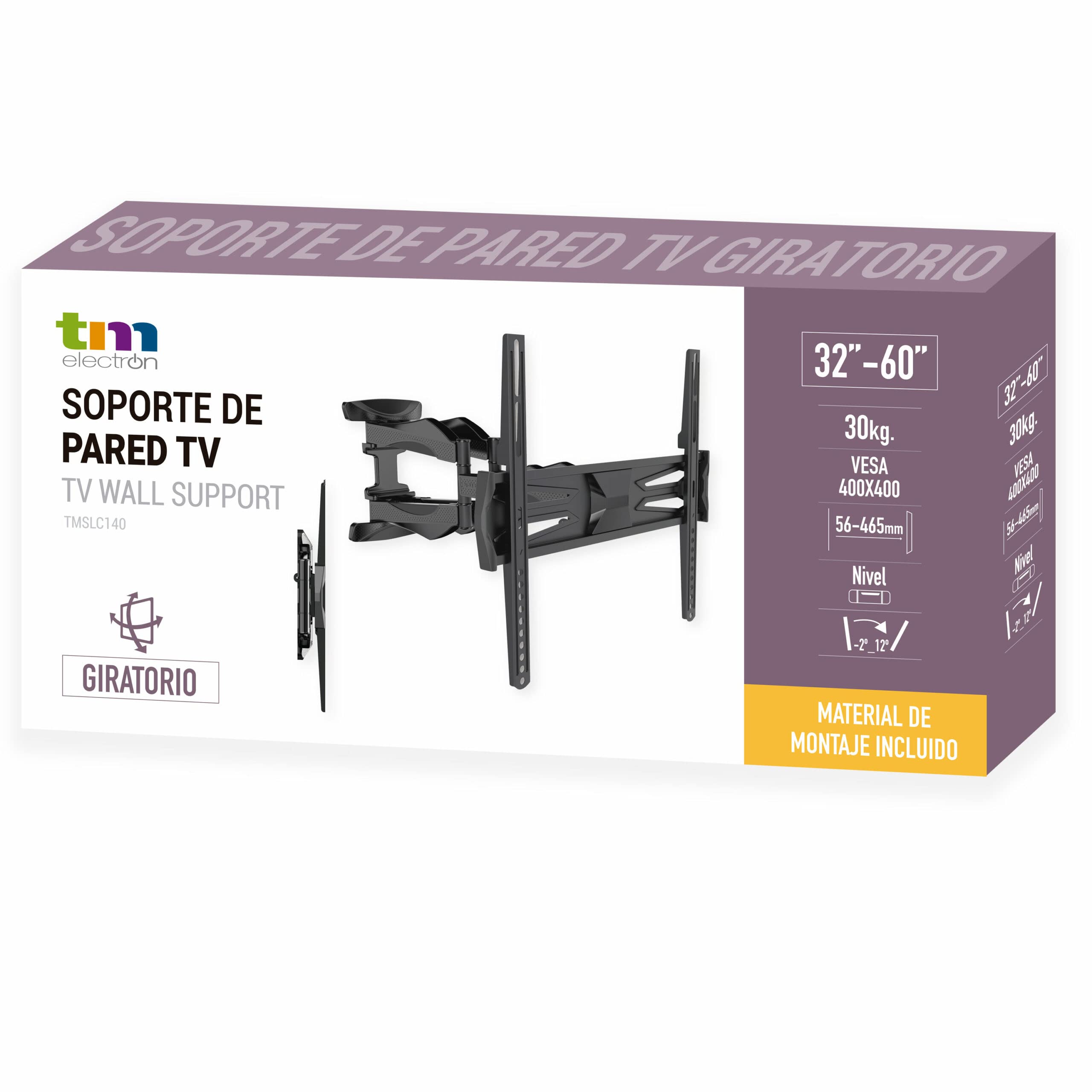 TM Electron TMSLC140 Obrotowy uniwersalny uchwyt ścienny z podwójnym ramieniem do monitorów lub telewizorów LED, OLED, LCD, plazmowych 32" do 60", MAX. 30Kg, VESA 400X400, Czarny