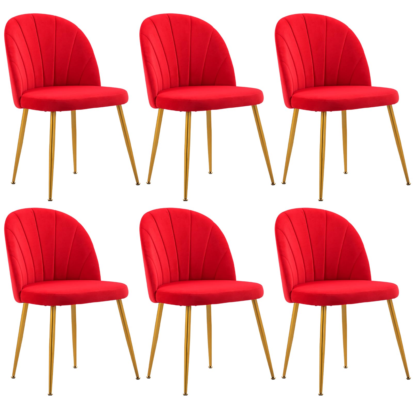 Newnno Velvet Dining Chairs Set of 6, Upholstered Mid Century Modern Dining Room Chairs, Armless Accent Chair with Metal Gold Legs for Living Room,