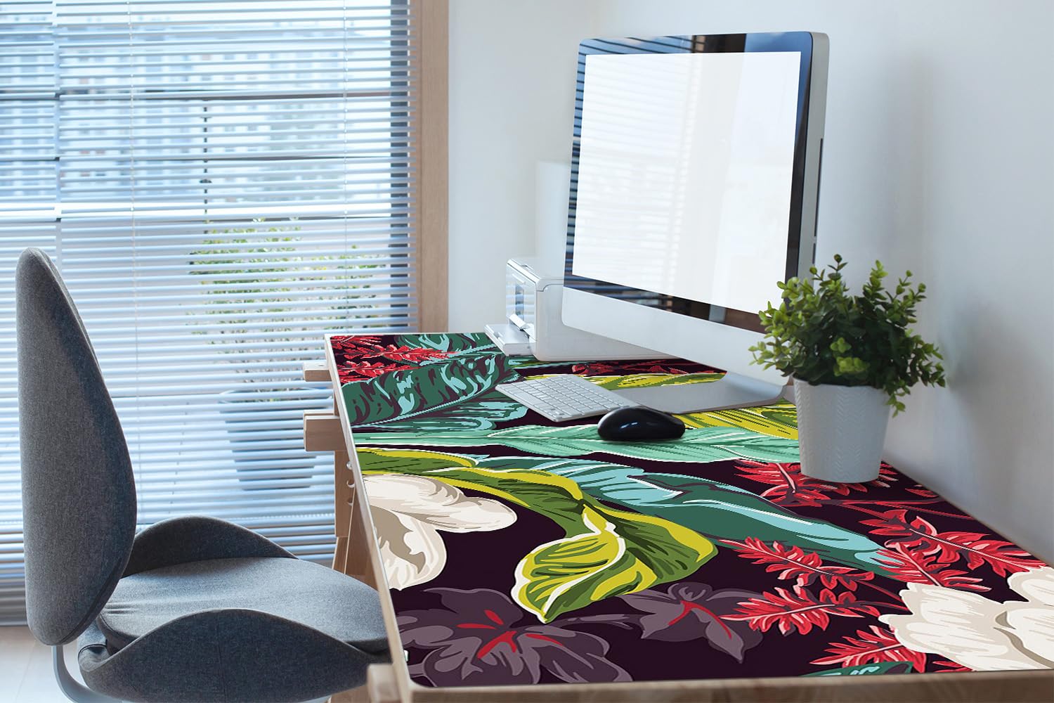 Sottomano da Scrivania 120x60 cm Antiscivolo per Ufficio e Casa Facile da Pulire Impermeabile Superficie Protettiva Protezione e Decorazione in Vinile PVC - Motivo floreale