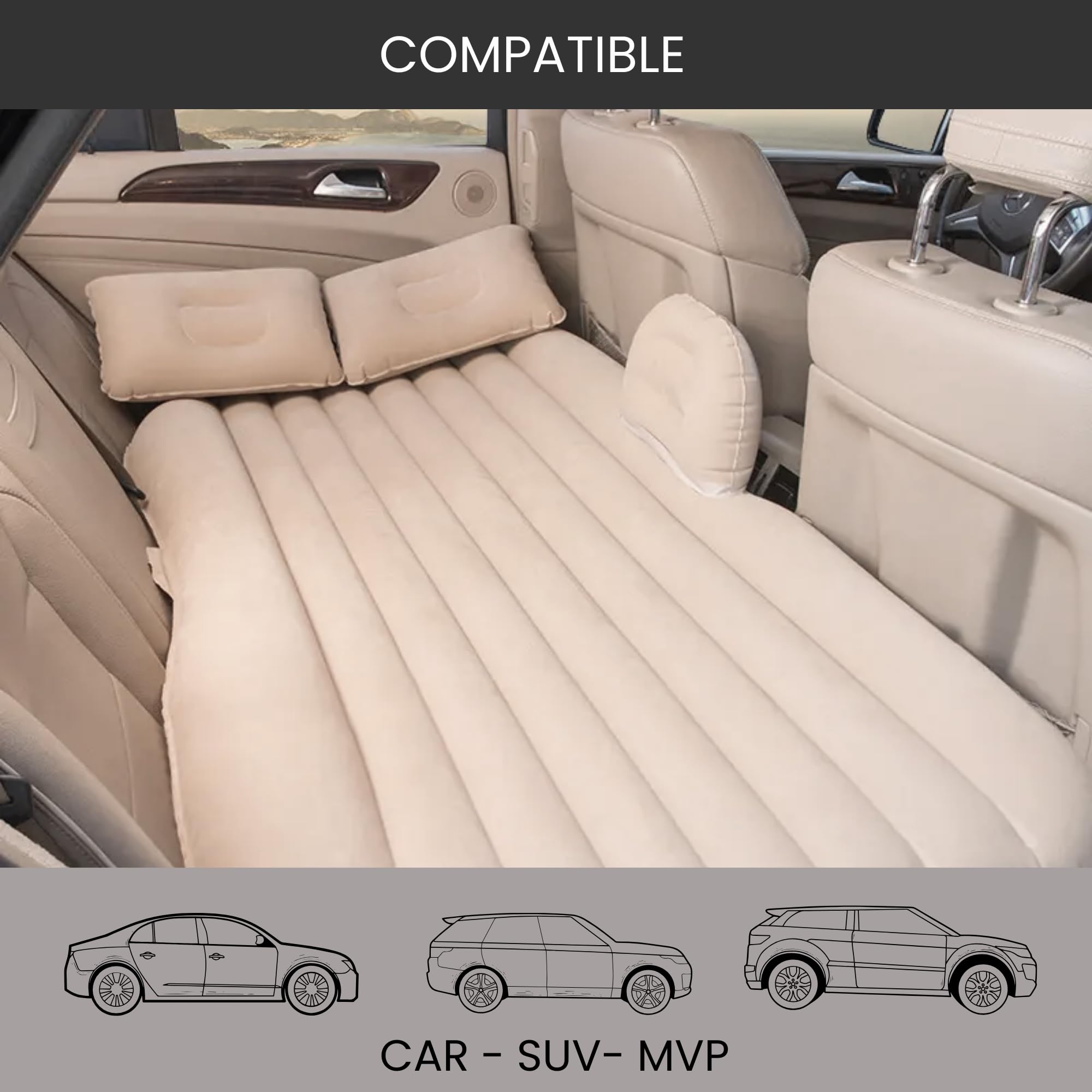 Matelas Gonflable Voiture 135x70cm - Lit Arrière Avec Pompe Air Et Oreillers