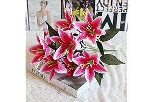 10 Heads Lifelike Pink Lily Artificial Flowers for Stunning Bridal Bouquets and Home Decor