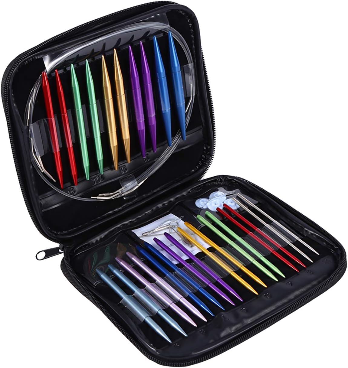 Set Ferri Da Maglia Intercambiabili 13 Paia - 2,75 A 10 Mm - Alluminio Con Cavi E Borsa PU - 3
