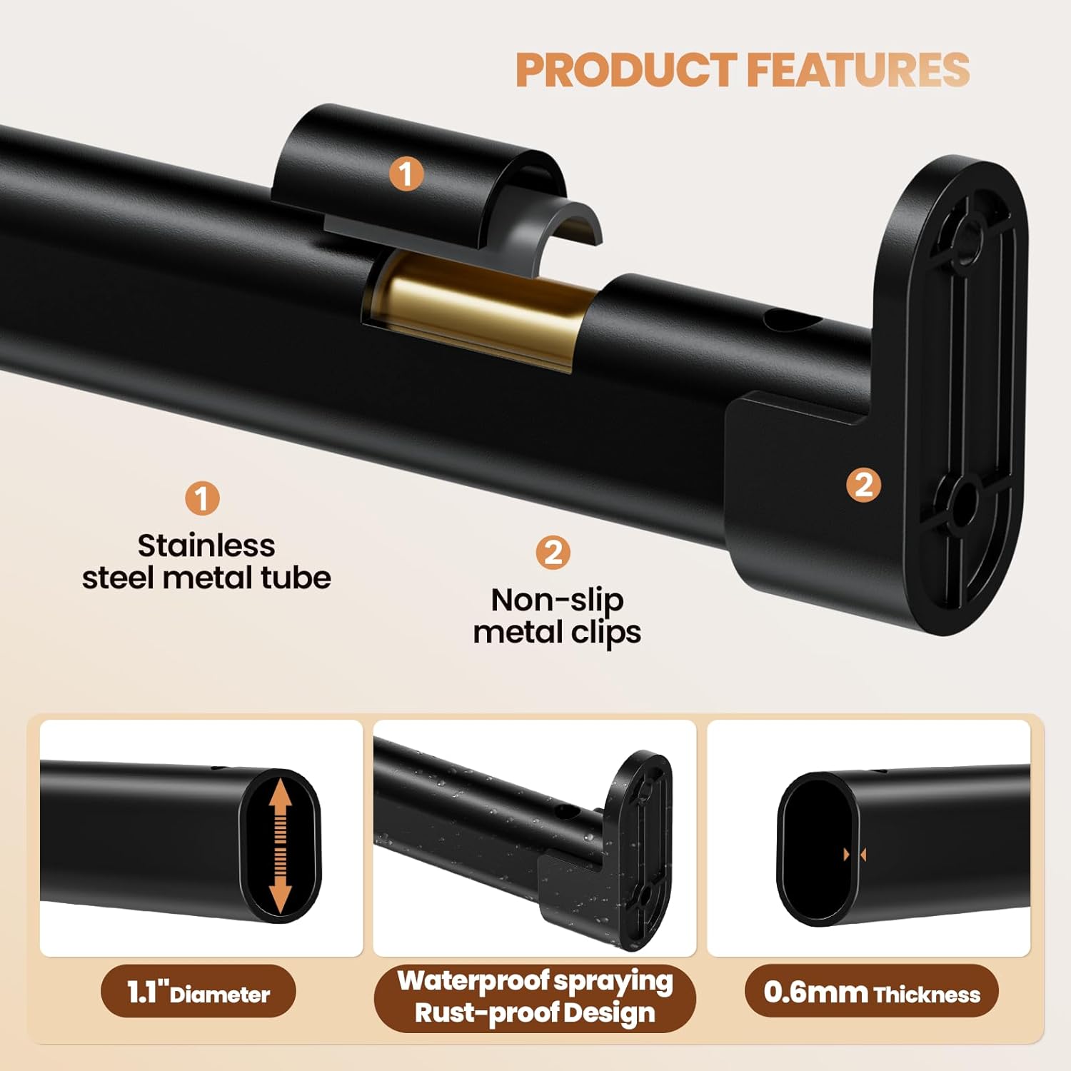 Mavivegue Oval Closet Rod, Closet Rods for Hanging Clothes, Adjustable Closet Rod – Expandable 17 to 40 Inches, Heavy Duty Closet Rods for Laundry Room, RV, Closet Storage (Black)