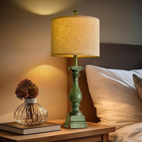 Miniatura 6 de BOBOMOMO Juego de 2 lámparas de mesa de granja de 27 pulgadas con USB A+C para dormitorio, sala de estar, vintage, rústica, tradicional, mesita de