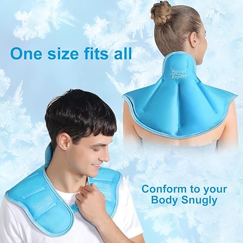 Miniatura 7 de Bolsa de hielo reutilizable para cuello y hombros, molestias en la parte superior de la espalda, envoltura de hielo grande con forro de felpa suave,