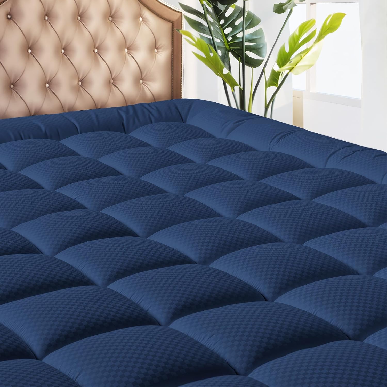 MATBEBY King Size Mattress Pad - Cooling Breathable Mattress Topper, Quilted Fitted Mattress Protector, Pillow Top Mattress Cover with 8-21" Deep Pocket, Machine Washable, Navy Blue, 78x80 Inches
