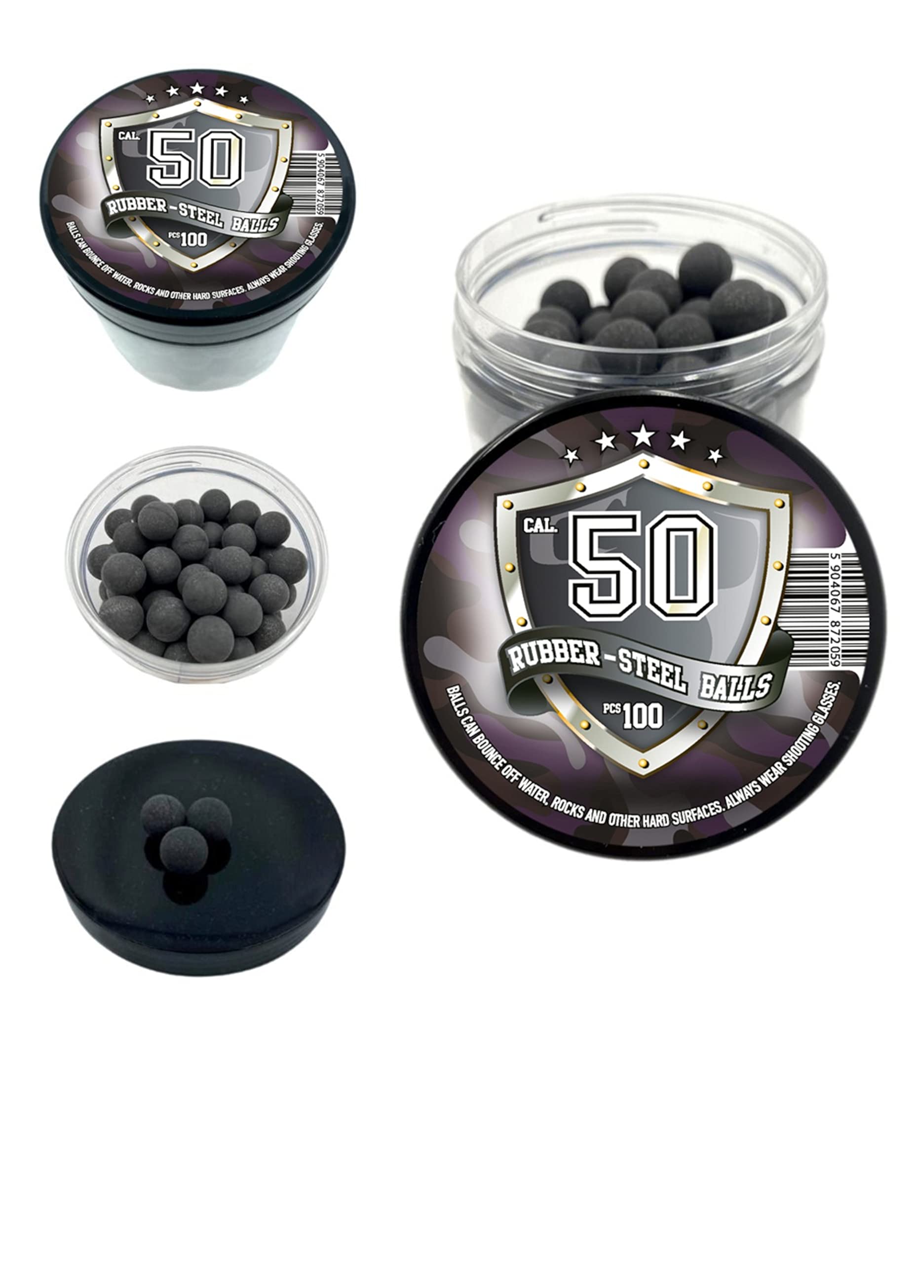 in .50 Caliber 100 Piezas. Bolas de Goma-Acero de Mezcla Dura en 2,7 Gramos. Paintballs Reutilizables Pesados Reballs Powerballs para Pistolas de Defensa en Calibre 50