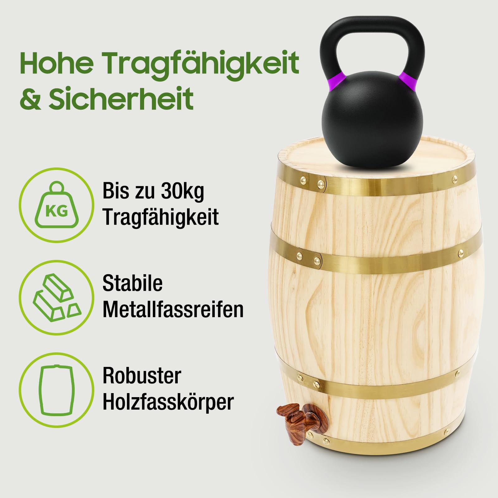 Tonneau en bois de pin de 10 l avec robinet - Pour vin, whisky, rhum, décoration pour bars