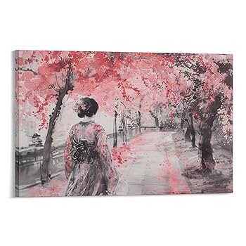 Amazon.co.jp: 絵画 桜の木の下で女性の後ろ姿 アートパネル