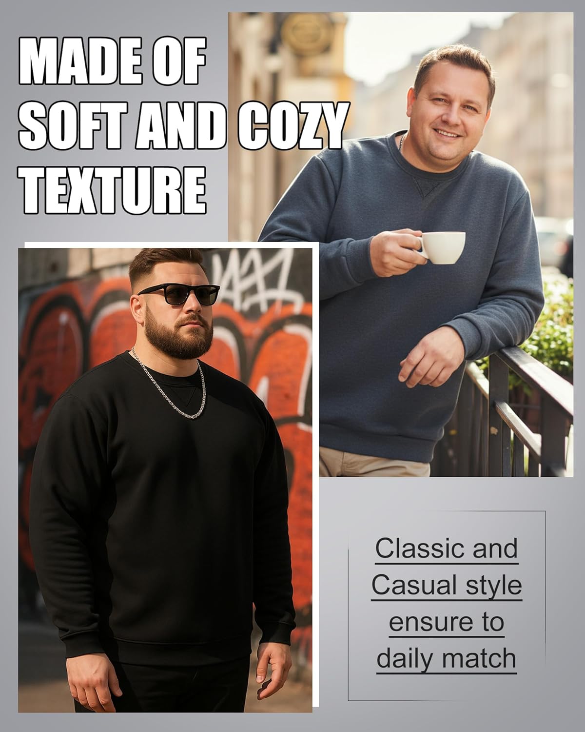 Taiyin 2 Pack Men's Big and Tall Fleece Crewneck Sweatshirts, Long Sleeves Casual Lightweight Basic Pullover Warm Tops - Image 5