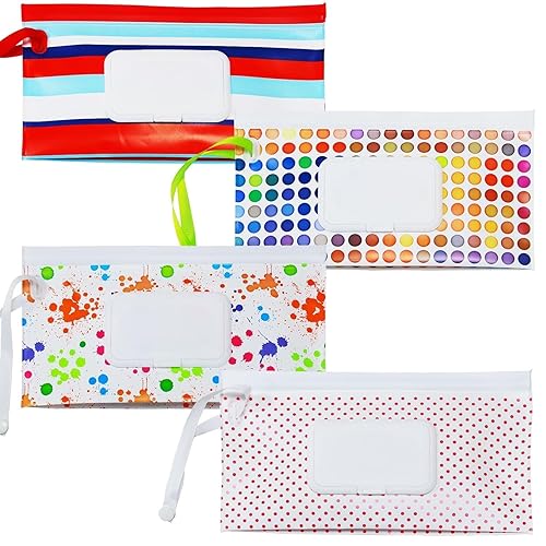 Dispensador de toallitas para bebés, paquete de 4 soportes portátiles recargables para toallitas reutilizables, contenedor ligero para toallitas