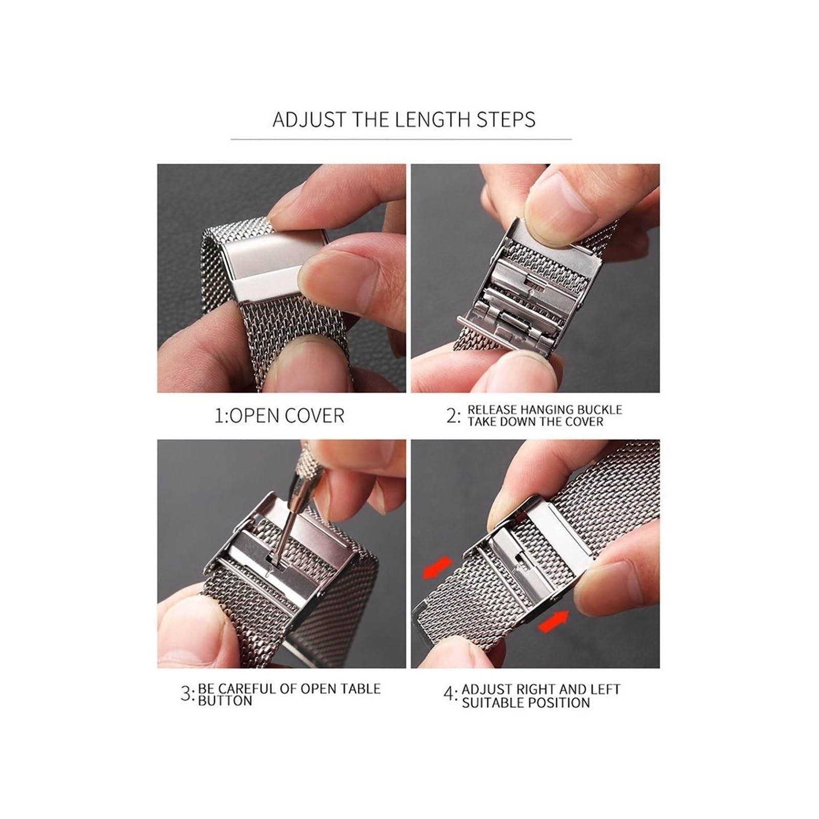 WatchGecko Cinturino Oblique In Maglia Milanese, Esclusivo Motivo Diagonale, Chiusura A Scatto, Per Tutti I Tipi Di Orologi, Lucido, 18mm