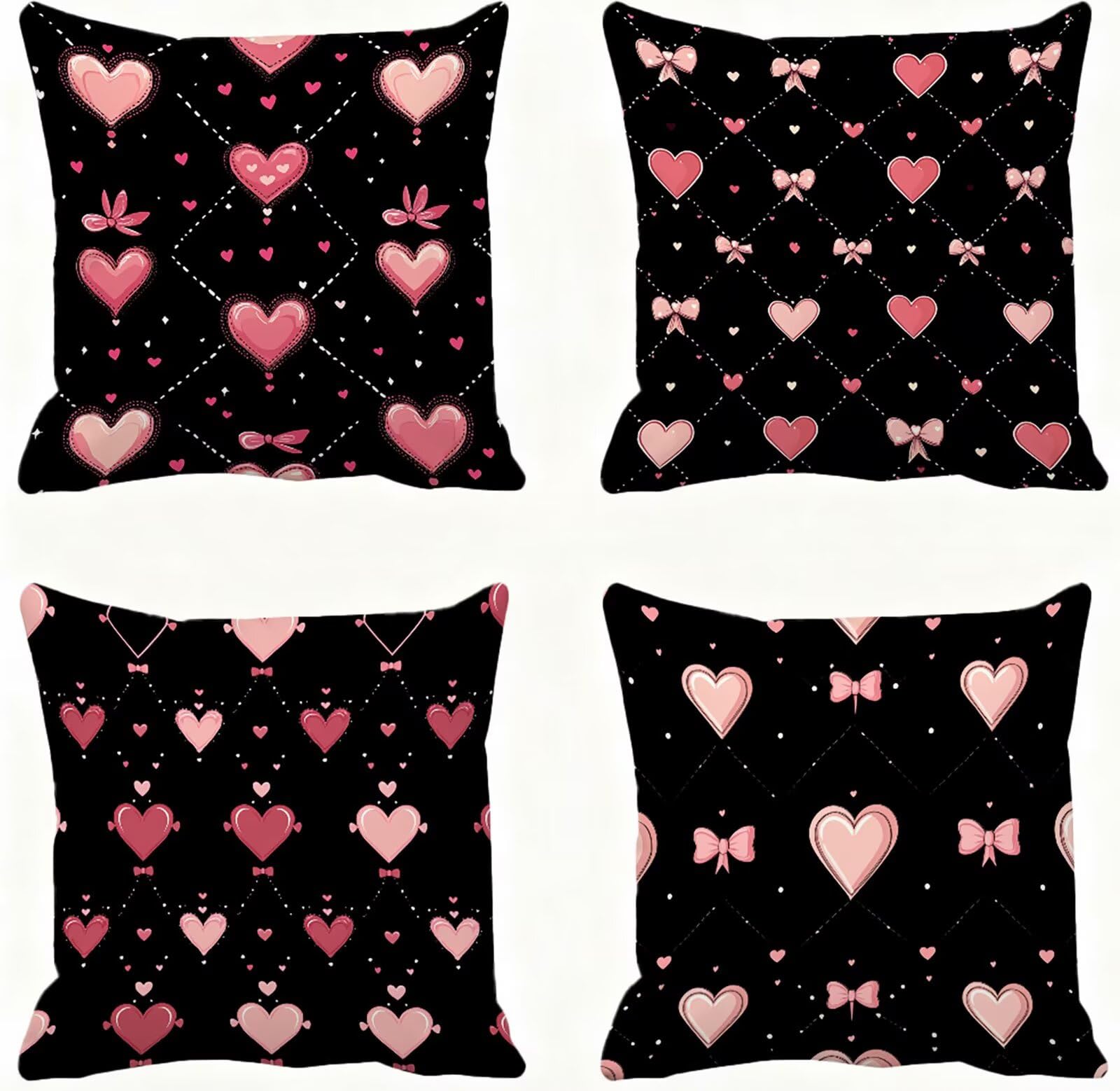 Czarna poszewka na poduszkę 60 x 60 cm, różowa poszewka na poduszkę 60 x 60 cm, zestaw 4 sztuk, super miękkie, 60 x 60, dekoracja jesienna, kwadratowa poszewka na poduszkę, sofa, do domu, sypialni