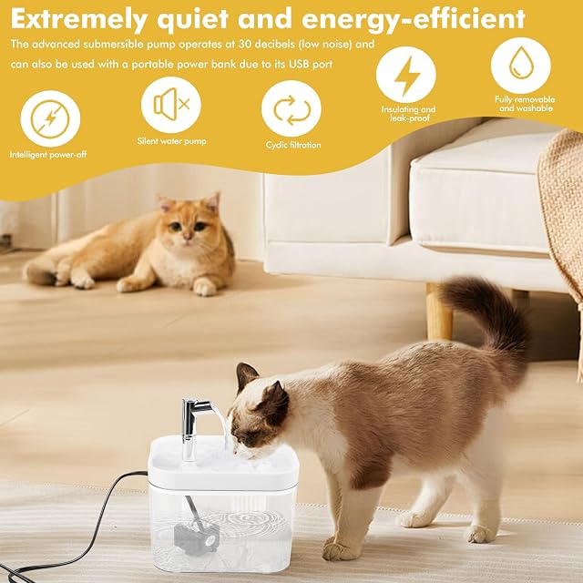 Foto 6 de 7 de LEKEFETO Fuente para Gatos de 1,5 l: Bebedero ultrasilencioso para Gatos, Bebedero de Seguridad con Filtro…