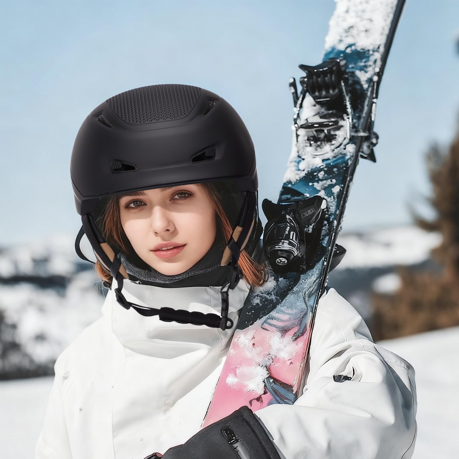Asixxsix Kask Narciarski, Odporny na Wstrząsy Kask Snowboardowy Regulowane Dopasowanie i Wyjmowane Wkładki do Sportów Zimowych Niezależna Wentylacja do Jazdy na Nartach