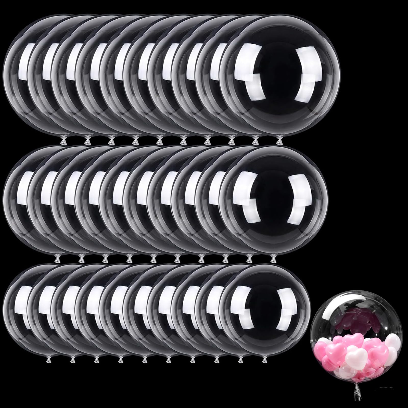 30 PCS Bobo Balloons, Clear Balloons Set, Multi-size Crystal Bubble Balloons for Party Decorations, Creative Gift Arrangements and Photo Backdrops, Includes 8-Inch, 18-Inch and 20-Inch Sizes