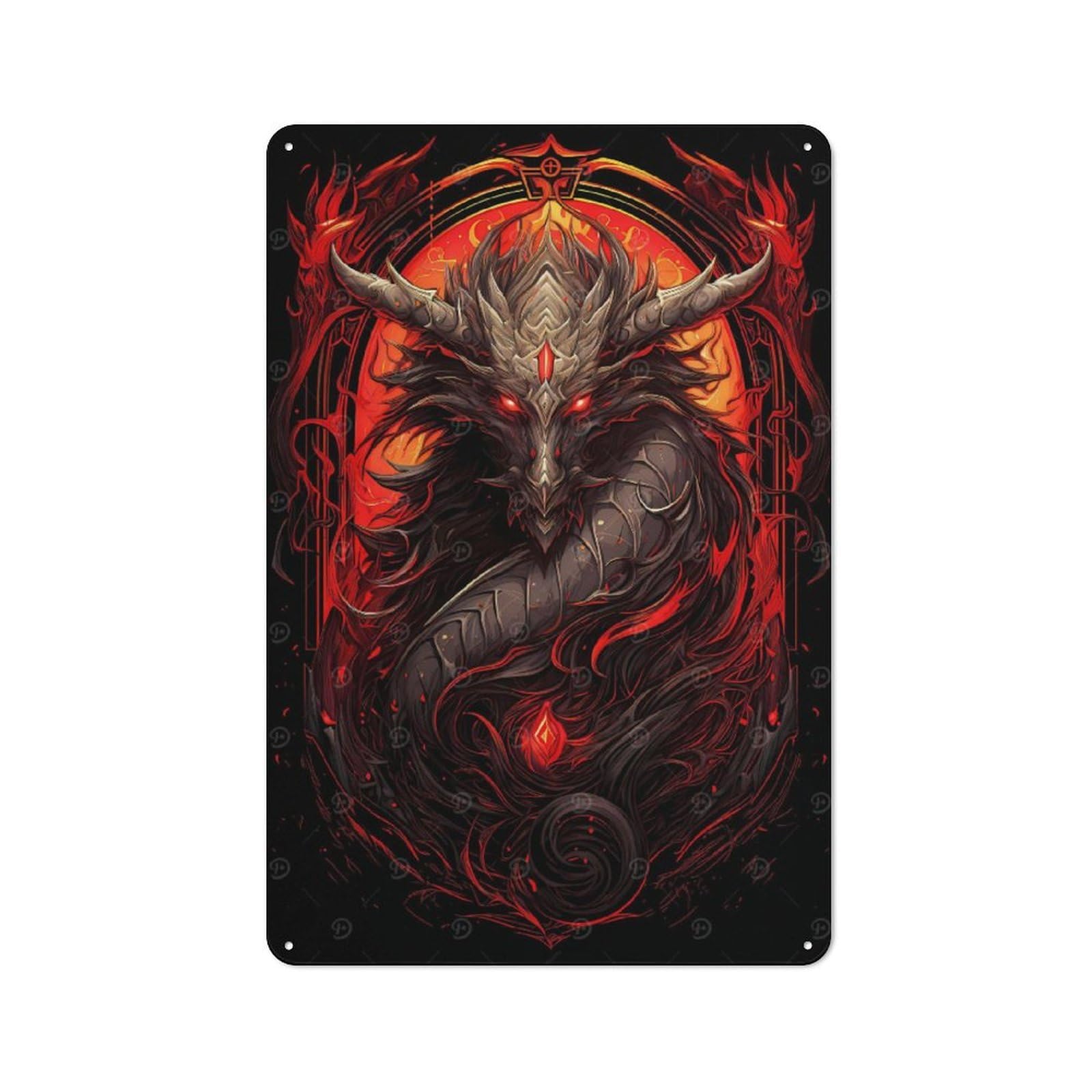 Junmoney Style-1 30X20cm Retro Tin Sign With Devil Hell Dragon For Lounge Or Reading Corner, A Decorative Metal Sign For Lounges And Reading Corners