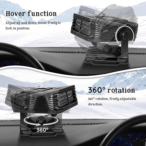 Miniatura 3 de LARDERGO Calentador de automóvil, descongelador portátil 2 en 1 de 12 V 200 W con rotación de 360, derretir rápidamente la escarcha y limpiar la