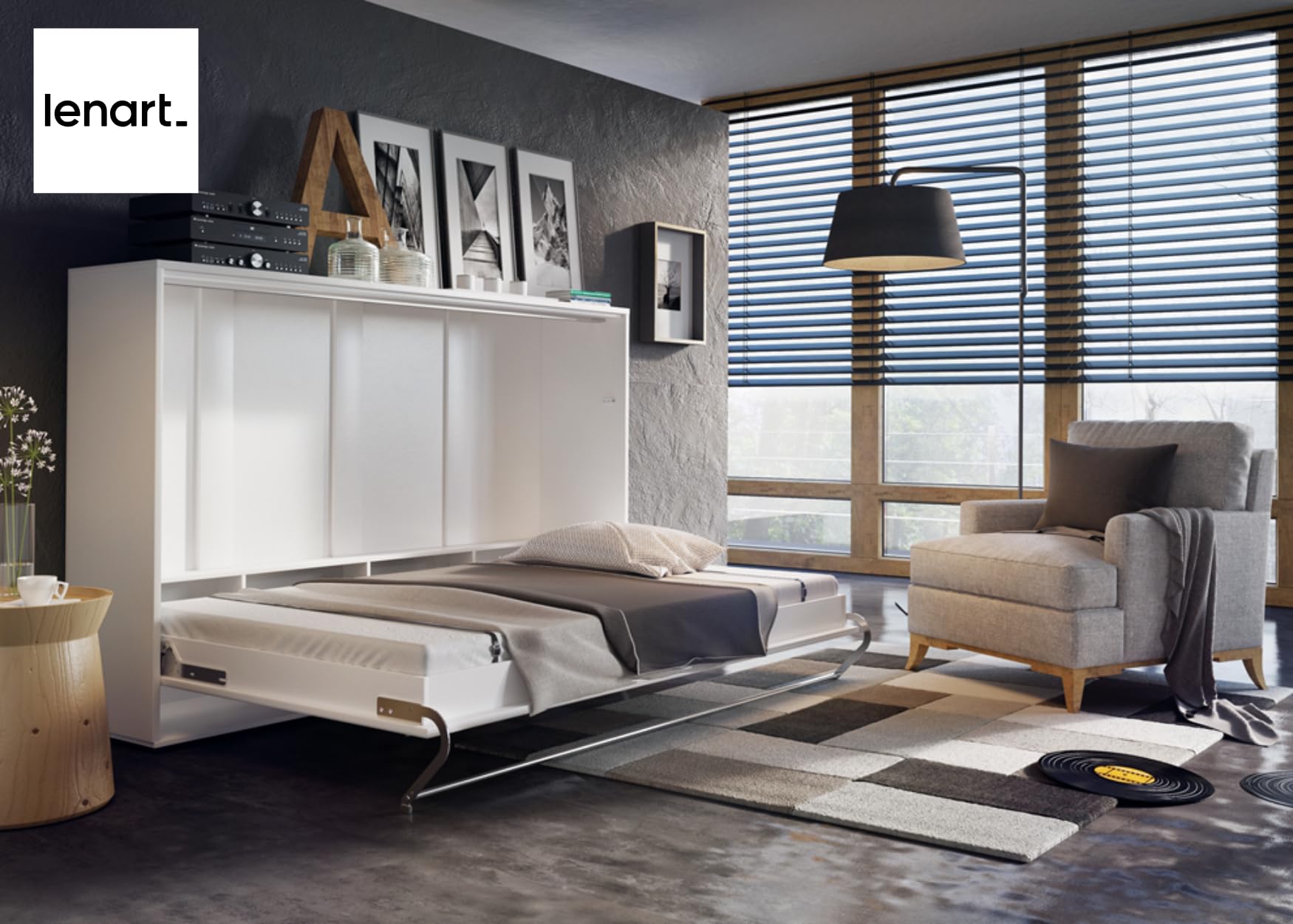 Homlando Lenart Schrankbett - Wandbett Concept Pro CP04 140x200 cm - Schrankklappbett Horizontal - Schrank mit integriertem Klappbett - Funktionsbett (Weiß Matt)