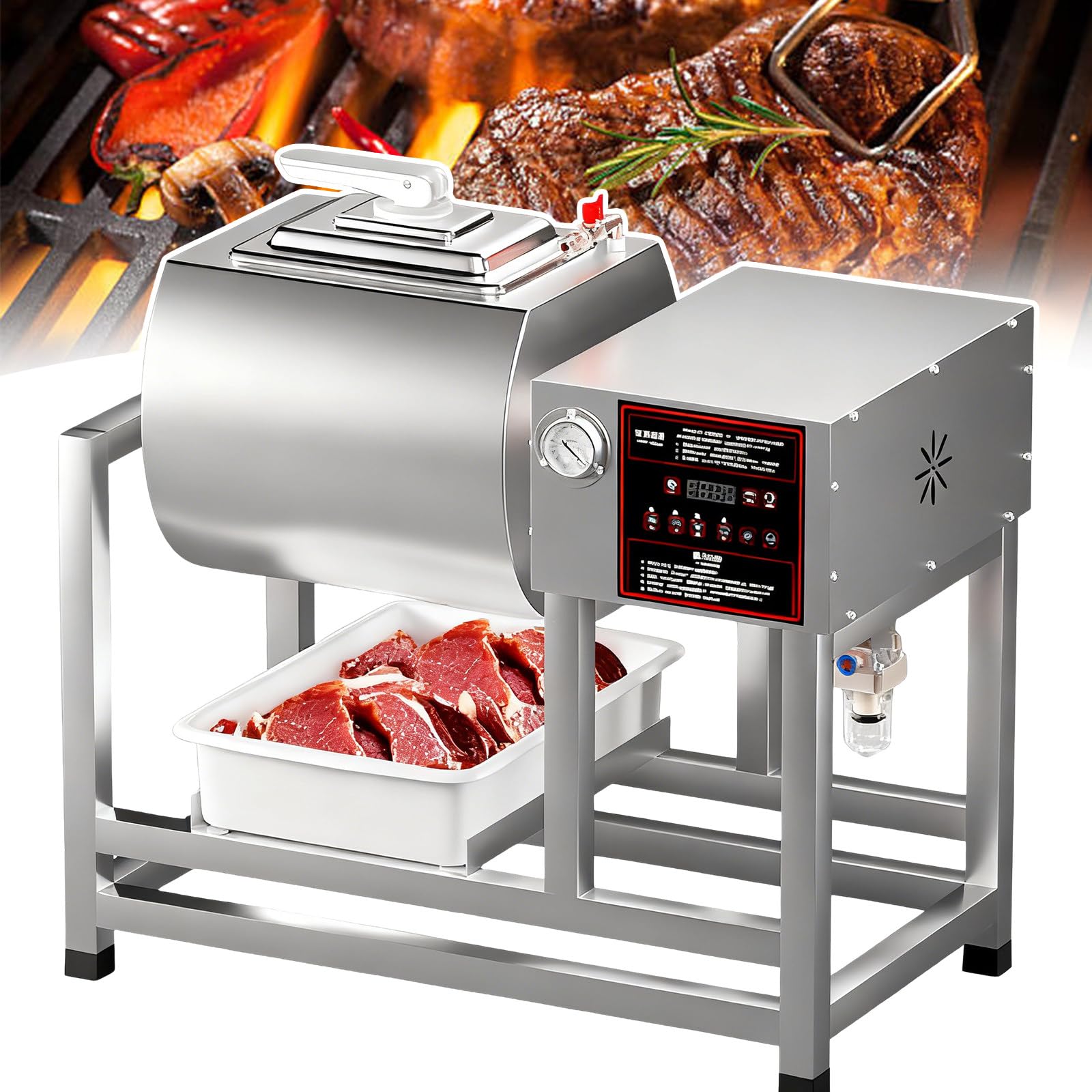 BOOZXCV Meat Tumbler Marinator- 45l Large Capacity, Automatic Bidirectional Rotation, 1-90 Min Timer, Removable Drum, Vacuum Tumbler Marinator, For Chicken, Steak, Vegetables (A)