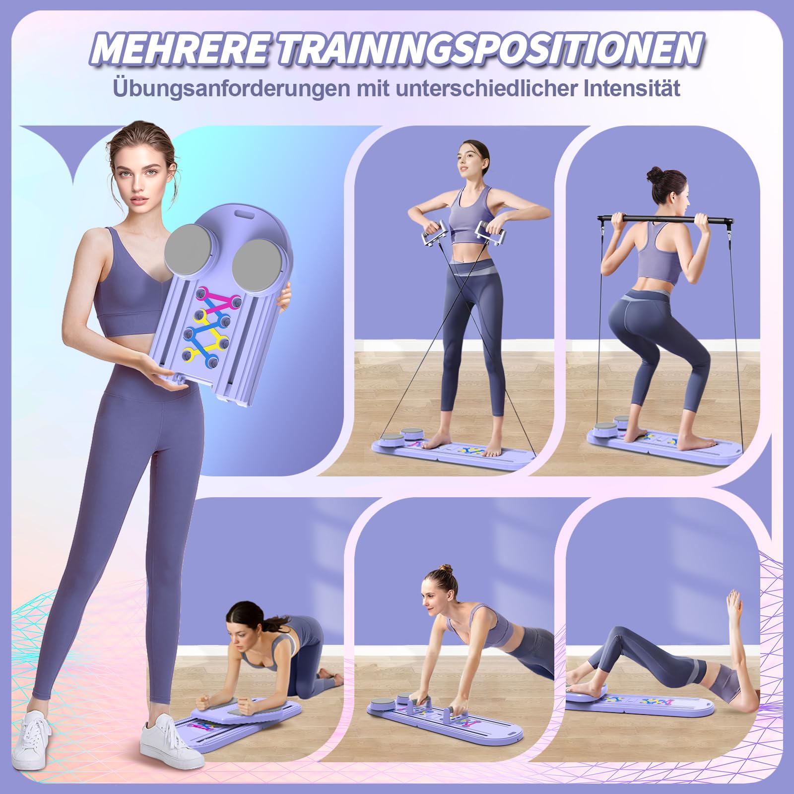 Multifunktional Bauchtrainer Bauchroller Board,Pilates Board Trainingsgeräte für zuhause,6-in-1 pilates Set,Automatisches Rebound Bauchmuskeltrainer Mit Widerstandsband