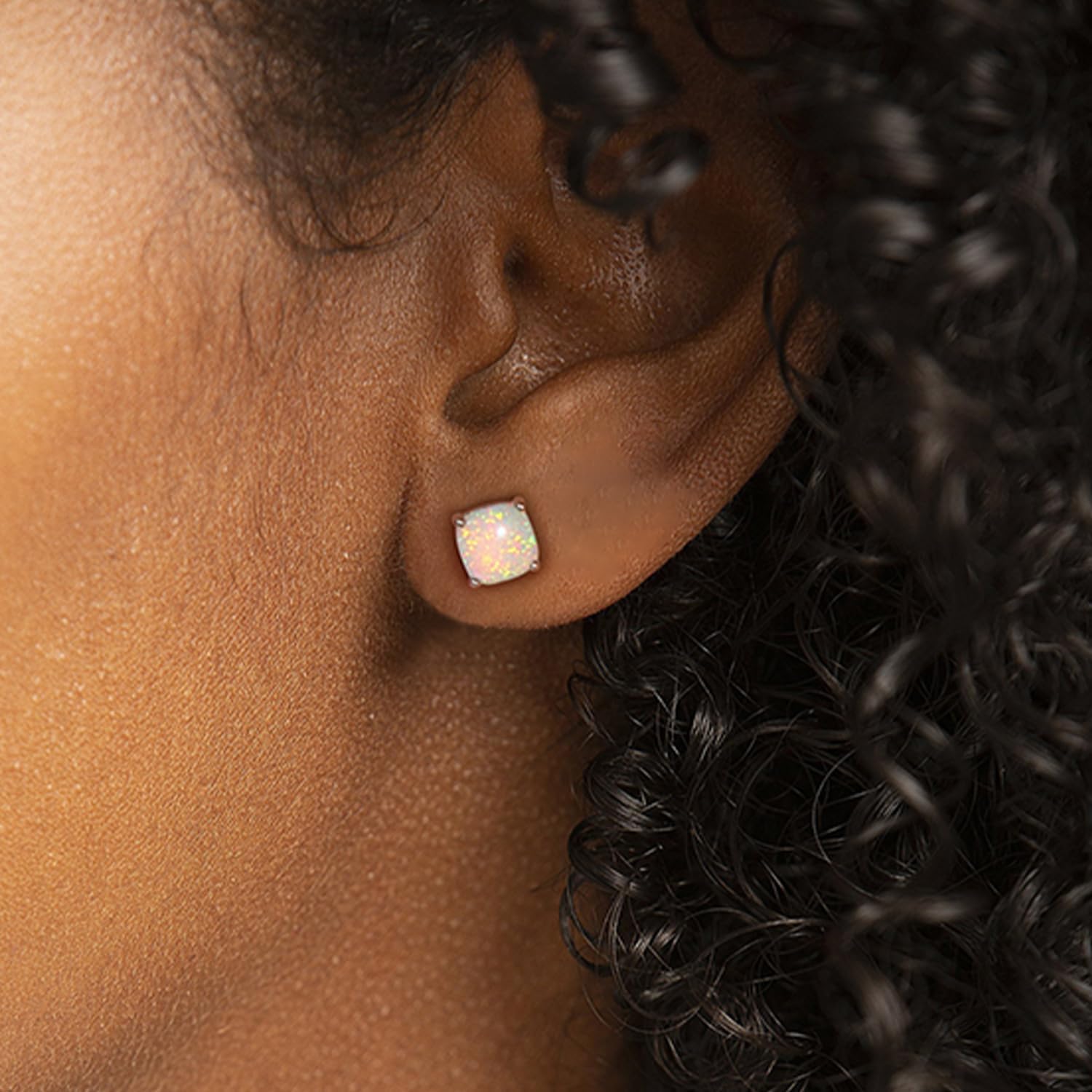 Kosuwo 925 Sterling Silver Handmade Opal Studs -6mm Synthetic Opal,18K White Gold Plated Stud Earrings for Women Men Girls