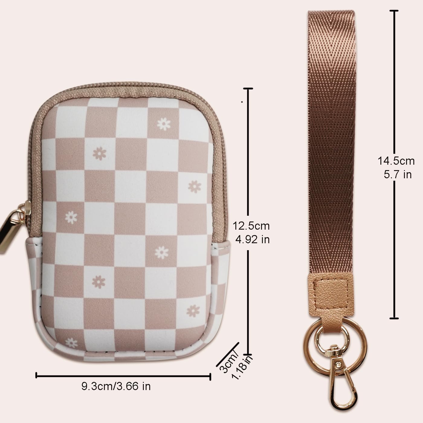 Hand Sanitizer Spray Case, Compatible with Touchland Hand Sanitizer Power Mist & Glow Mist 1 FL OZ/30 mL, Sanitizer Holder with Keychain for Travel Size, Makeup Bag for Women Gift (Floral Checkers) - Image 5