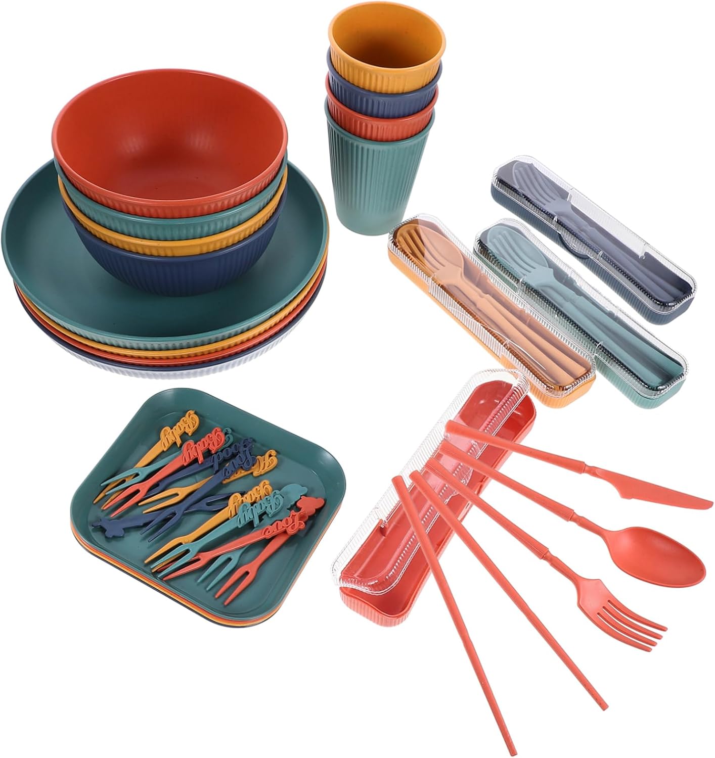 Dishware Outdoor Dishes Dinnerware for Patio Straw Cutlery Delicate Tableware Easy Storage