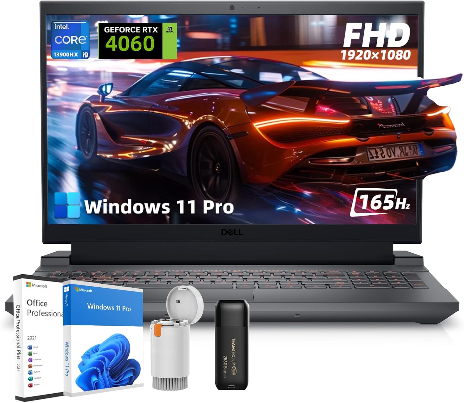 Dell G15-5530 Gaming Laptop Computer – Intel 24-Core i9-13900HX, RTX 4060(8GB GDDR6), 15.6″ FHD 165Hz Dispaly, RGB Backlit, Windows 11 Pro, Office Lifetime, 32GB DDR5 RAM, 2TB SSD