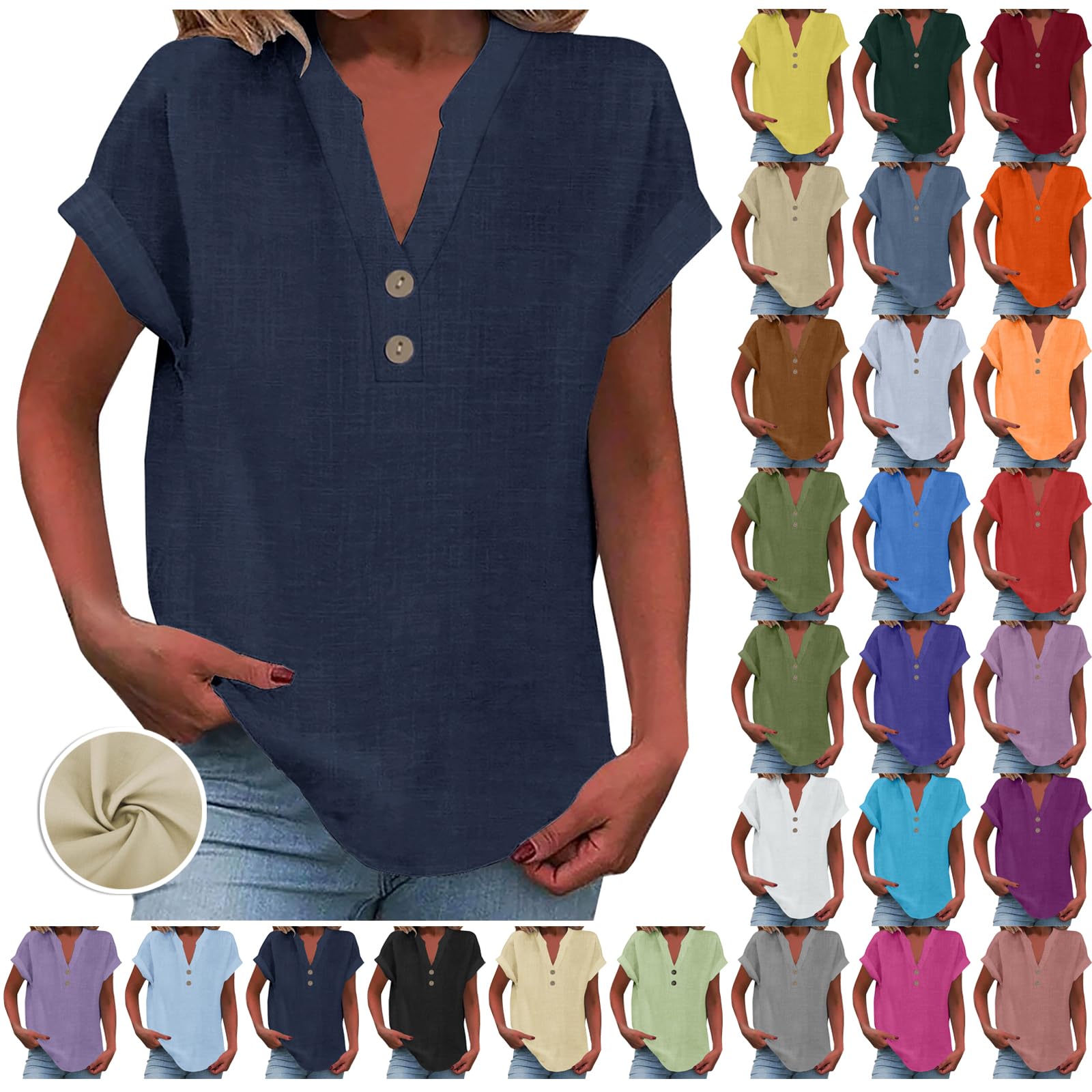 Yinguo Women's t-Shirts, v Neck Tops for Women UK, Blouse for Women UK, Women's Blouses & Shirts, Floral Tops for Women UK, Long line t Shirts for Women UK, Womens Summer Clothes, Womens Shirt 3 Navy