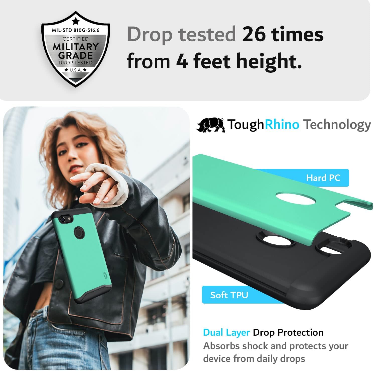 TUDIA DualShield Designed for Google Pixel 3 XL Case (2018), [Merge] Shockproof Military Grade Raised Edge Slim Dual Layer Heavy Duty Protection - Mint